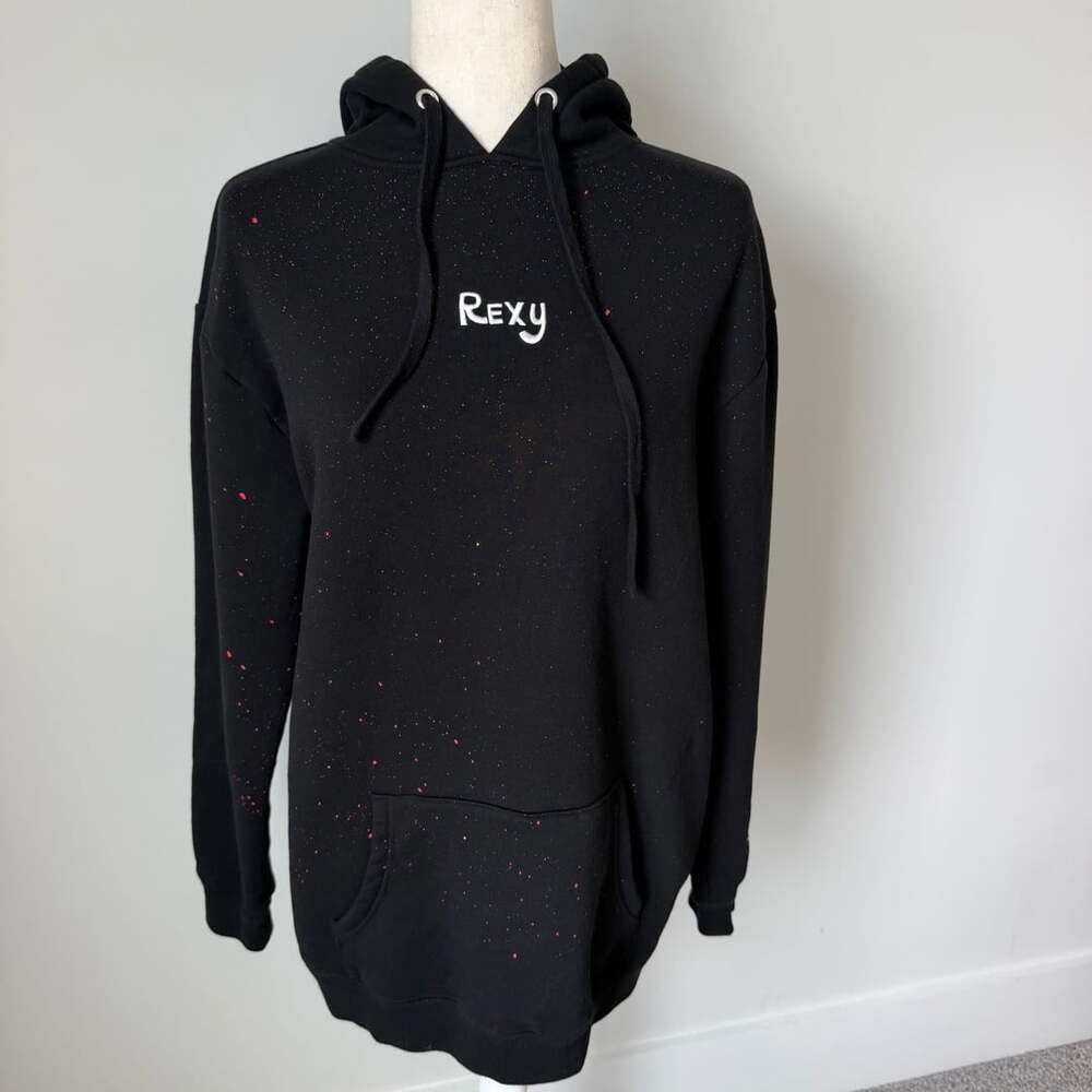 Rexy Hoodie Size S Black Red Paint Splatter Pullover Sweatshirt